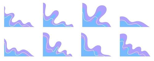 Blue wavy shapes for corner decoration. Abstract curve fluid elements for frame isolated on white background. Blobs set vector