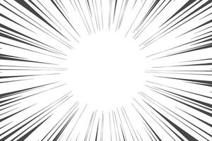 Speed lines in frame for manga comics book. Radial motion background. Monochrome explosion and flash glow. Concentric textured illustration vector