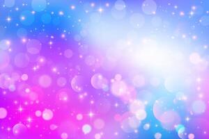 Pink unicorn galaxy with bokeh and stars. Cute fantasy purple background with pastel gradient and glitter. Dreamy space with fairy holographic texture. vector