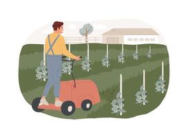 Controlling weeds by mowing isolated cartoon illustrations. vector