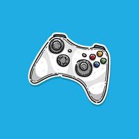 game joystick hand drawn doodle control in sticker style. gamer joystick controller element. Computer retro, arcade play concept. illustration Design isolated in a blue background. vector