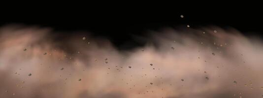 background of a sand explosion with dirt and cloud smoke. Brown sandstorm splash and dirty ground with a textured wind effect.Yellow flying particles and stone. vector