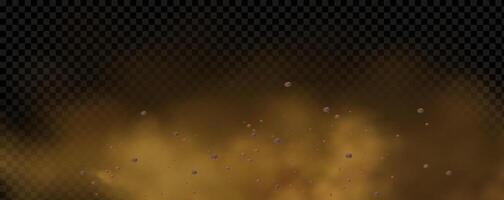 background of a sand explosion with dirt and cloud smoke. Brown sandstorm splash and dirty ground with a textured wind effect.Yellow flying particles and stone. vector
