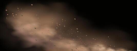 background of a sand explosion with dirt and cloud smoke. Brown sandstorm splash and dirty ground with a textured wind effect.Yellow flying particles and stone. vector