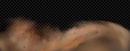 background of a sand explosion with dirt and cloud smoke. Brown sandstorm splash and dirty ground with a textured wind effect.Yellow flying particles and stone. vector