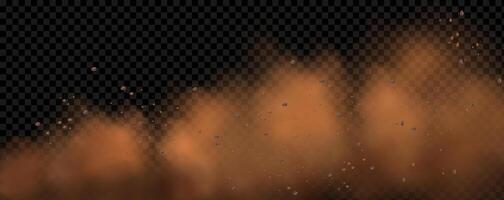 background of a sand explosion with dirt and cloud smoke. Brown sandstorm splash and dirty ground with a textured wind effect.Yellow flying particles and stone. vector