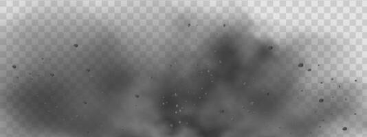 background of a sand explosion with dirt and cloud smoke. Brown sandstorm splash and dirty ground with a textured wind effect.Yellow flying particles and stone. vector