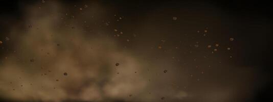 background of a sand explosion with dirt and cloud smoke. Brown sandstorm splash and dirty ground with a textured wind effect.Yellow flying particles and stone. vector