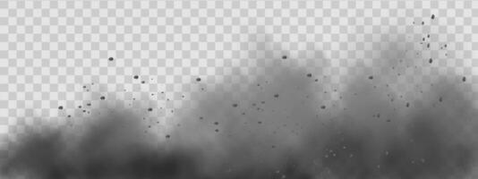 background of a sand explosion with dirt and cloud smoke. Brown sandstorm splash and dirty ground with a textured wind effect.Yellow flying particles and stone. vector