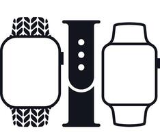 Smart watch with different patterned straps and dial button in Smart Device Outline icon Isolate on White Background. Collection of smartwatch gadgets for time icons set vector