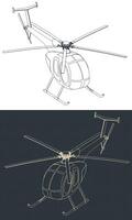 Light multi-purpose helicopter isometric blueprints vector