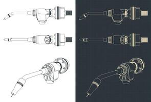 Welding torch for welding robot blueprints vector