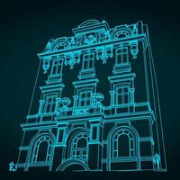 Victorian building facade sketch vector