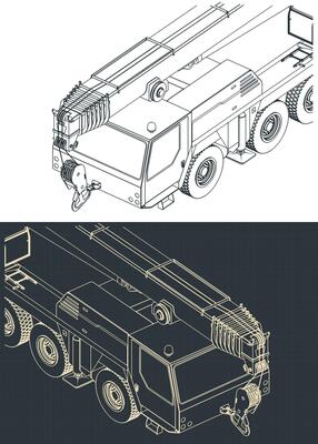 Mobile crane with long telescopic boom close-up