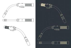 Welding torch isometric blueprints vector
