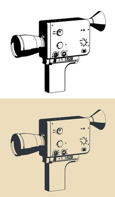 Hand-held vintage movie camera illustrations