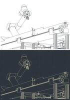 Robotic factory line blueprints vector