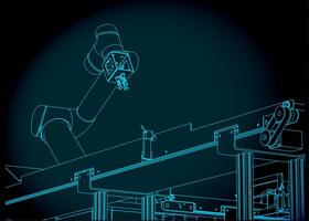 Automated factory line blueprint vector