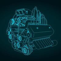 Turbocharged engine sketch vector