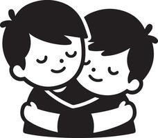 Two boys hugging. Silhouette illustration of two friends hugging for International Friendship Day. vector