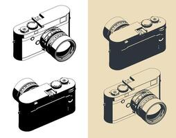 Mirrorless rangefinder camera isometric illustrations vector