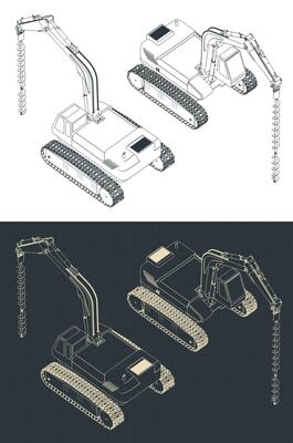 Pile drilling machine isometric blueprints