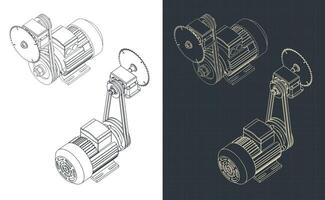 Circular saw machine isometric blueprints vector