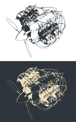 Horizontally opposed aircraft engine blueprints