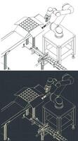 Robotic factory line drawings vector