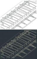 Aircraft wing structure blueprints vector