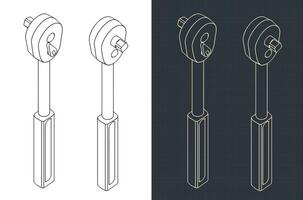 Ratchet key isometric blueprints vector