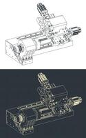 CNC lathe machine isometric blueprints vector