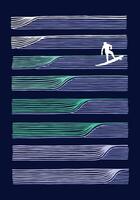 Hand drawn sketch style illustration of a sequence of ocean waves. vector