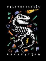 Dinosaur fossil illustration with various modern life objects around. Art for printing on t-shirts, decoration, etc... vector