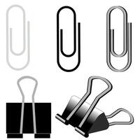 Different types of paperclips and foldback clips illustration vector