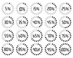 Circular set of percentage timer indicators with intervals each 5 percent in a retro analog number style isolated on a white background vector