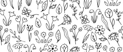 Seamless doodle flowers pattern. Beautiful seamless pattern with hand drawn flowers. vector