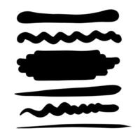 Set of lines, hand drawn dividers, doodle underlines, different thickness brush stripes. illustration of scribble lines. vector