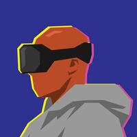 Avatar character of man using virtual reality headset. Technology, gaming, learning concept. Isolated background. Flat illustration. vector