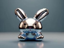 A sculpture shaped like a foil balloon in the form of a bunny. Conceptual art. Isolated background. photo