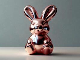 A sculpture shaped like a foil balloon in the form of a bunny. Conceptual art. Isolated background. photo