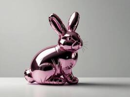A sculpture shaped like a foil balloon in the form of a bunny. Conceptual art. Isolated background. photo