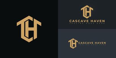 Abstract initial hexagon letters CH or HC logo in gold color isolated on multiple background colors. The logo is suitable for real estate and property logo design illustration inspiration vector
