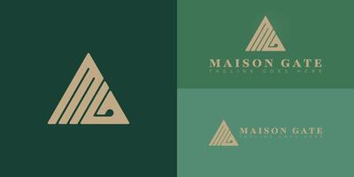 Abstract initial triangle letters MG or GM logo in gold color isolated on multiple background colors. The logo is suitable for personal home furnishing logo design illustration inspiration vector