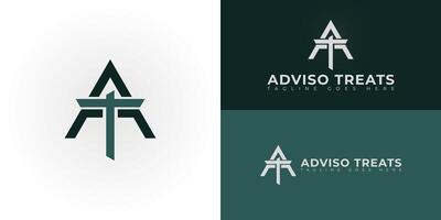 Abstract initial triangle letters AT or TA logo in green color isolated on multiple background colors. The logo is suitable for business and consulting company logo design illustration vector