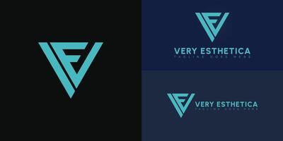 Abstract initial triangle letters VE or EV logo in blue color isolated on multiple background colors. The logo is suitable for medical esthetics office logo design illustration inspiration templates. vector