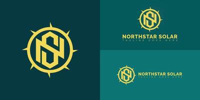 Abstract initial hexagon letters NS or SN logo in yellow color isolated on multiple background colors. The logo is suitable for solar company logo design illustration inspiration templates. vector