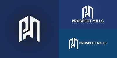 Abstract initial hexagon letters PM or MP logo in white color isolated on multiple background colors. The logo is suitable for real estate company logo design illustration inspiration templates. vector
