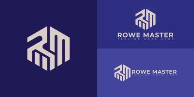 Abstract initial hexagon letters RM or MR logo in gold color isolated on multiple background colors. The logo is suitable for sales training and consulting logo design illustration inspiration vector