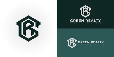Abstract initial hexagon letters GR or RG logo in green color isolated on multiple background colors. The logo is suitable for green real estate company logo design illustration inspiration vector
